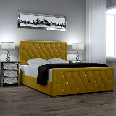 Upholstered Diamond-Tufted Double Bed with Headboard  Footboard