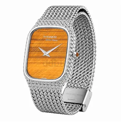 De Marquee Swiss Stainless Steel 925 silver Mesh Watch tiger eye stone Dial