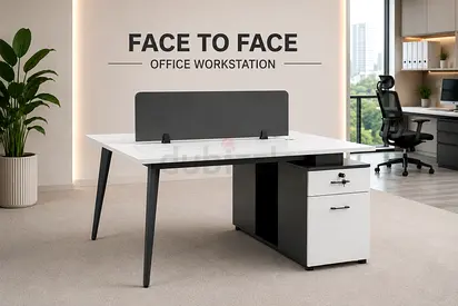 2 Person Office Workstation with Drawers - Modern Office Desk with Drawers