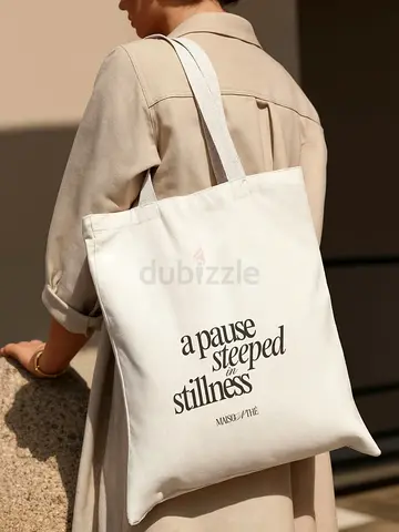 Beige Canvas Tote Bag with Quote Print - Like New
