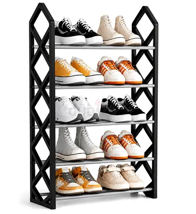 5 Tier Shoe Storage Rack | Strong Metal Frame | Space Saving Organizer for Sneakers, Boots Sandals
