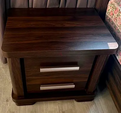 Dark Wood Bedside Nightstand with Two Drawers - Good Condition (HomeCentre)
