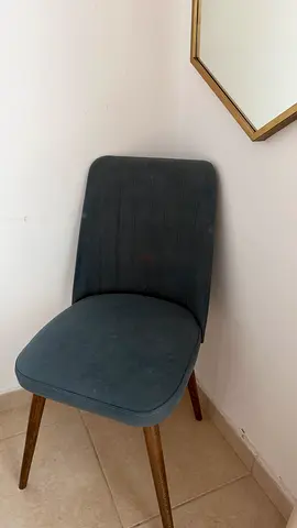 4 Bluish Grey upholstered dining/occasional chair with wooden legs