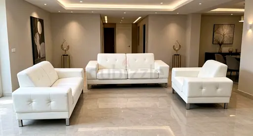 White Leather 3-Piece Sofa Set – Modern, Good Condition