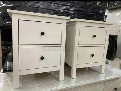 Pair of White Wooden Bedside Tables with 2 Drawers Each