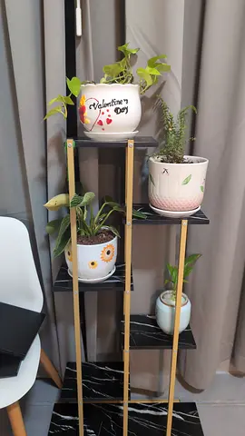 Metal and Wood 4-Tier Indoor Plant Stand with Pots