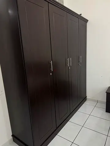 Large Dark Wood 4 Door Wardrobe with Lockable Handles