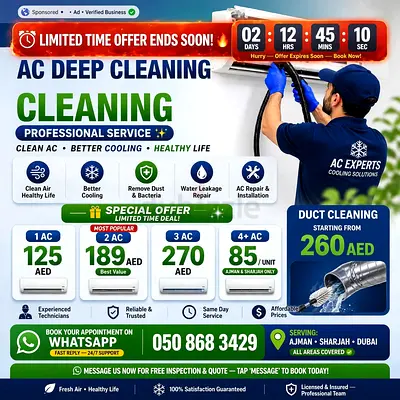 AC DEEP CLEANING FROM 85 AED ONLY
 Cleaning • Repair • Installation