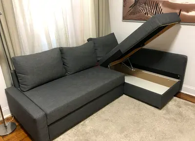 Gray L-shaped storage sofa bed - good condition