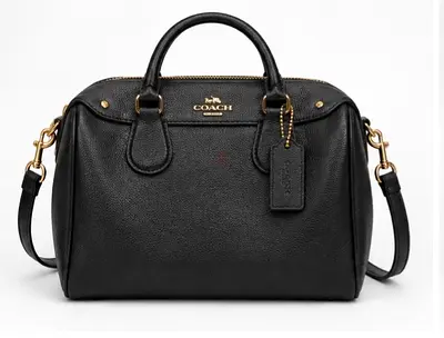 Black Leather Top-Handle Shoulder Bag with Detachable Strap