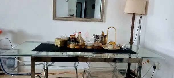 Beautifull extandable Glass Dining Table with Metal Frame with four crystal chairs , Modern Design
