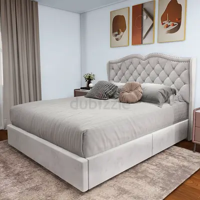 Upholstered Tufted King Bed Frame with Storage - Light Grey