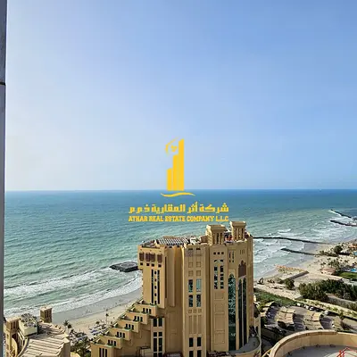 With a sea view 🌟, a luxurious 3-bedroom apartment with a living room and balcony is available for monthly rent in Ajman Corniche.