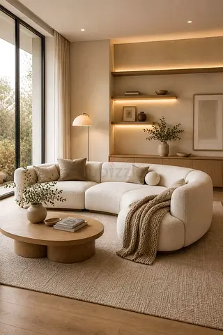 Cream Curved 3-Seater Sofa