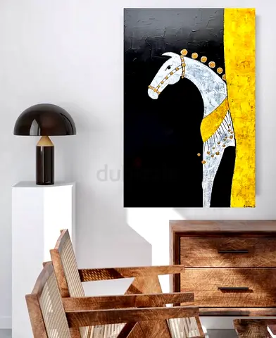 Hand-painted Modern Horse Painting on Canvas - Black Gold