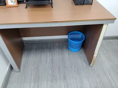 Set of 2 Matching Brown Office Desks with Silver Trim
