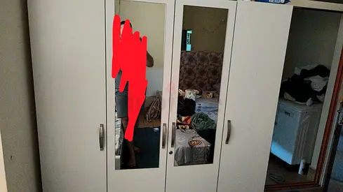 White 4-Door Wardrobe with Mirrors - Good Condition