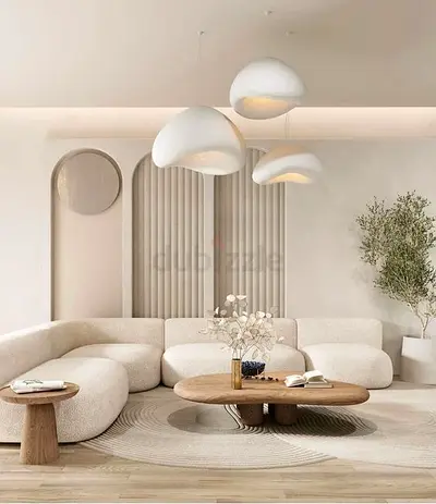 Modern Neutral Curved Sectional Sofa with Low Coffee Table Set
