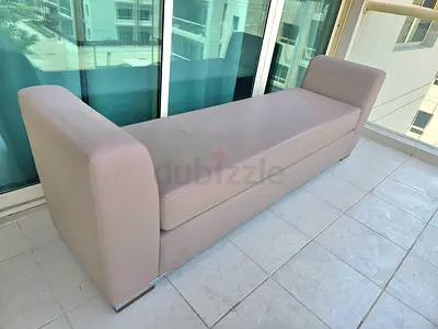 Slim Faux Leather Window Bench / Daybed – Light Grey/Beige