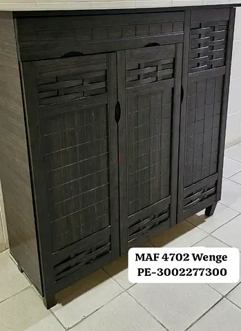 Wenge Wooden Storage Cabinet - 3 Door Shoe/Entry Cabinet