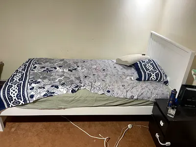Single white wooden bed frame with headboard - good condition