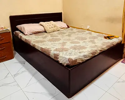 Dark Wood Queen Size Bed Frame with Storage - Good Condition