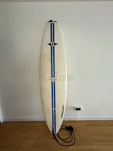 Surfboard with leash and protection sock