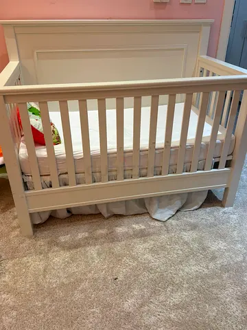 White Wooden Baby Crib - Solid Frame, Good Condition