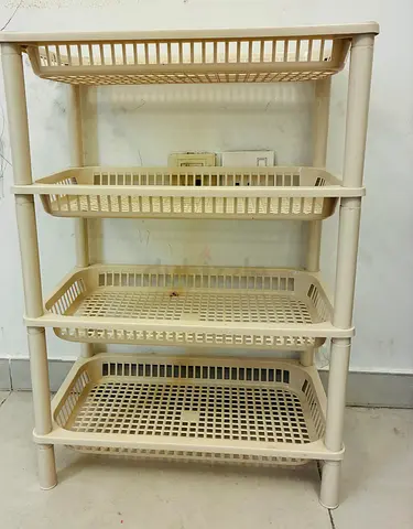 Beige 4-Tier Plastic Storage Shelf Rack - Lightweight and Stackable