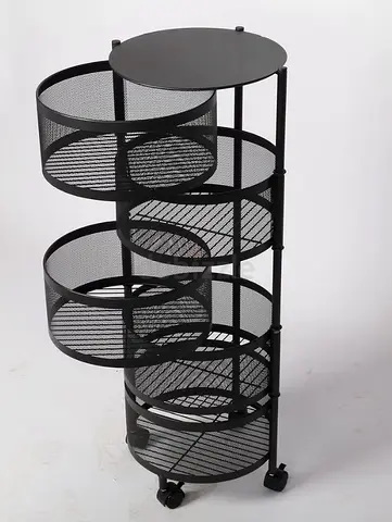 Modern Black Rotating Kitchen Storage Rack with 4 Mesh Baskets