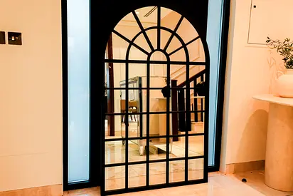 Large Arched Window Mirror | Black Metal Frame Windowpane Accent Mirror