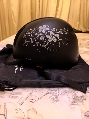 Black Equestrian Helmet with Floral Design - Size Medium