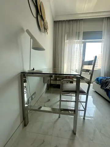 Chrome Metal Desk with Glass Top - Modern Study Table