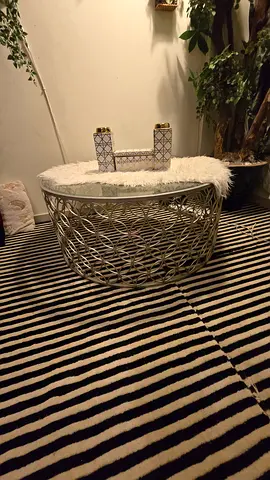 Round Metal Coffee Table with Faux Fur Top - Silver