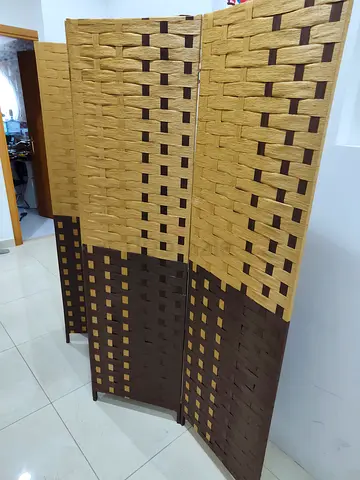 4-Panel Woven Room Divider/Privacy Screen — Brown  Beige