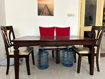 Wooden Dining table ( extendable ) with six wooden chairs