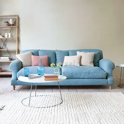 Light blue 3-seater fabric sofa