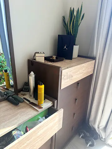 Wooden 6-Drawer Dresser with Marble-Top Finish - Good Condition and 5 drawer dresser with mirrors.