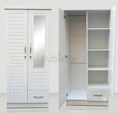 New White 2-Door Wardrobe with Mirror and Shelves