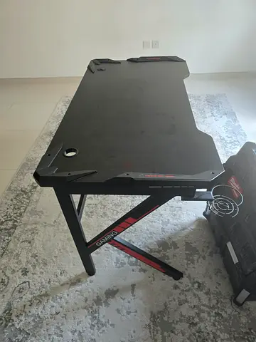 Black Gaming Desk with Headset Hook and Cup Holder - Good Condition