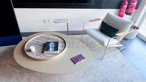 Modern round nesting coffee tables with marble tray