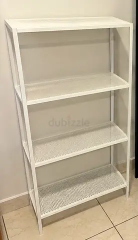 IKEA BAGGEBO White Metal mesh 4-Tier Open Shelf Unit - Lightweight Storage Rack (size 60x25x116)