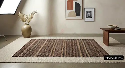 Viata Living Brown Striped Area Rug - 200x300cm (Approx) - Excellent Condition