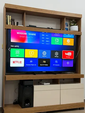 65-inch Smart LED TV with Soundbar and Cabinet - Good Working Condition - TV Unit