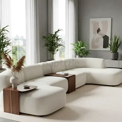 Modern Curved White Fabric Modular Sofa