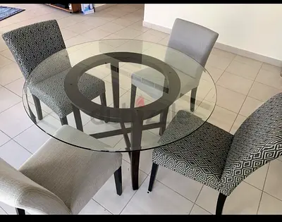 Crate and barrel round dining table with chairs