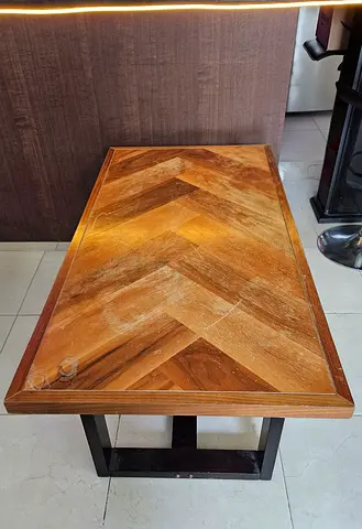 Solid Wood Herringbone Coffee Table with Black Legs
