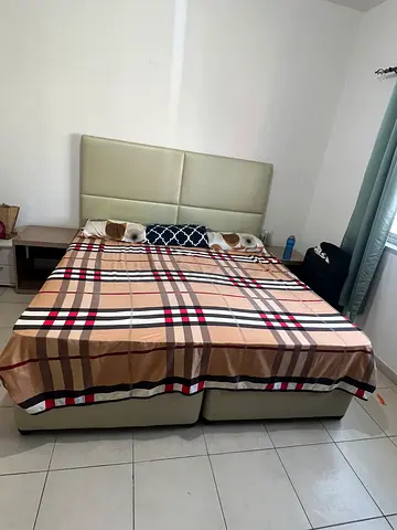 Urgent selling king size bed with upholstered headboard - good condition
