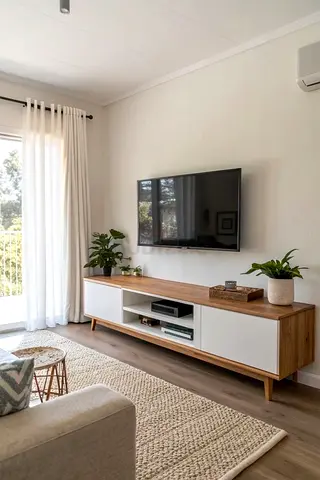 Modern Wooden TV Stand with White Cabinets