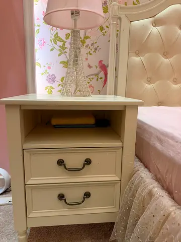White Wooden Bedside Table with 2 Drawers